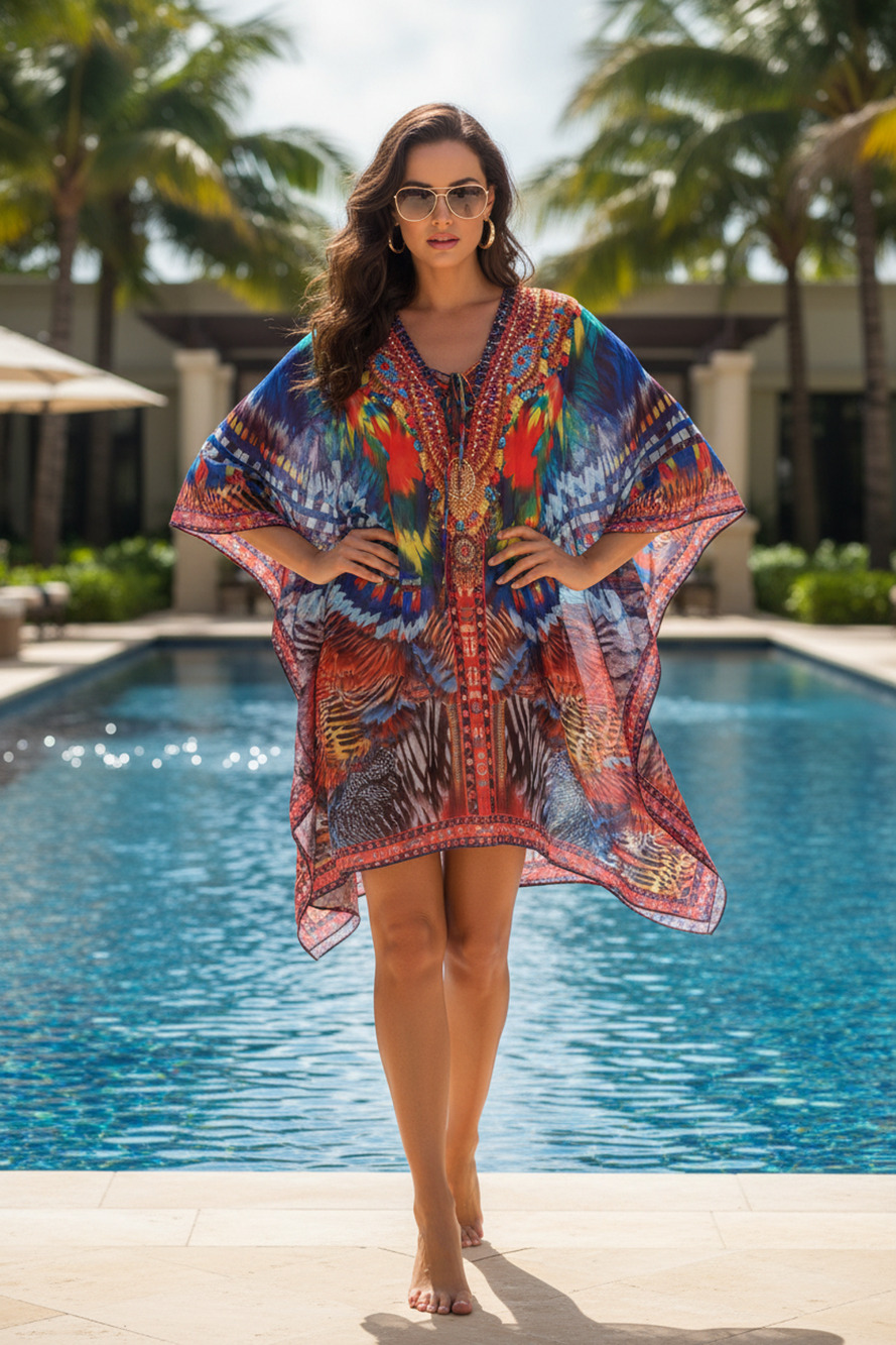 Fashion 1.2.3 Multi-Color Rhinestone Chiffon Top One Size Fits Small to 2XL